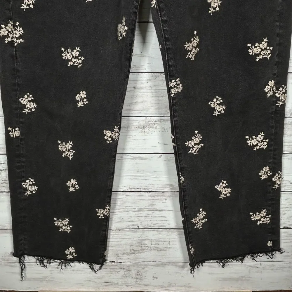 Driftwood Jeans Black Royce Clover Embroidered Button fly Raw Hem 32x26 NWT - Picture 8 of 10